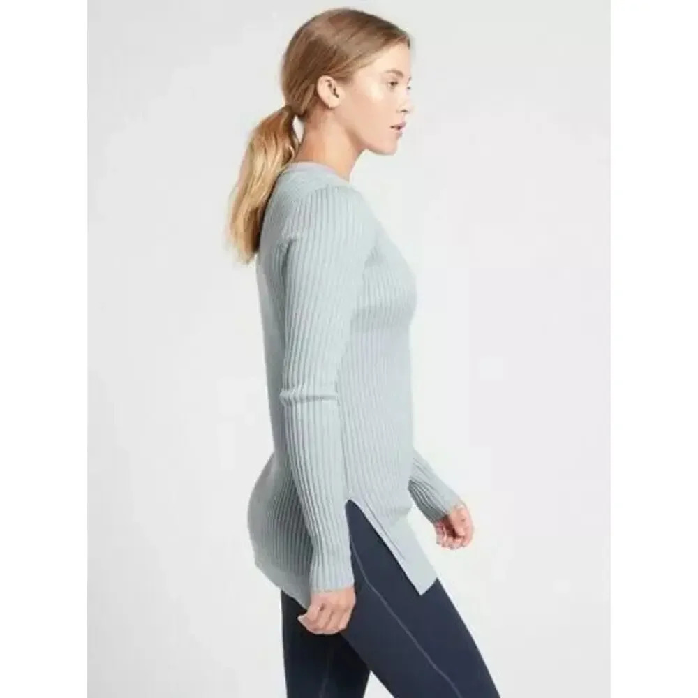 Athleta Women's XL Lincoln Park Blue Long Sleeve Tunic Ribbed Pullover Sweater - Picture 2 of 6